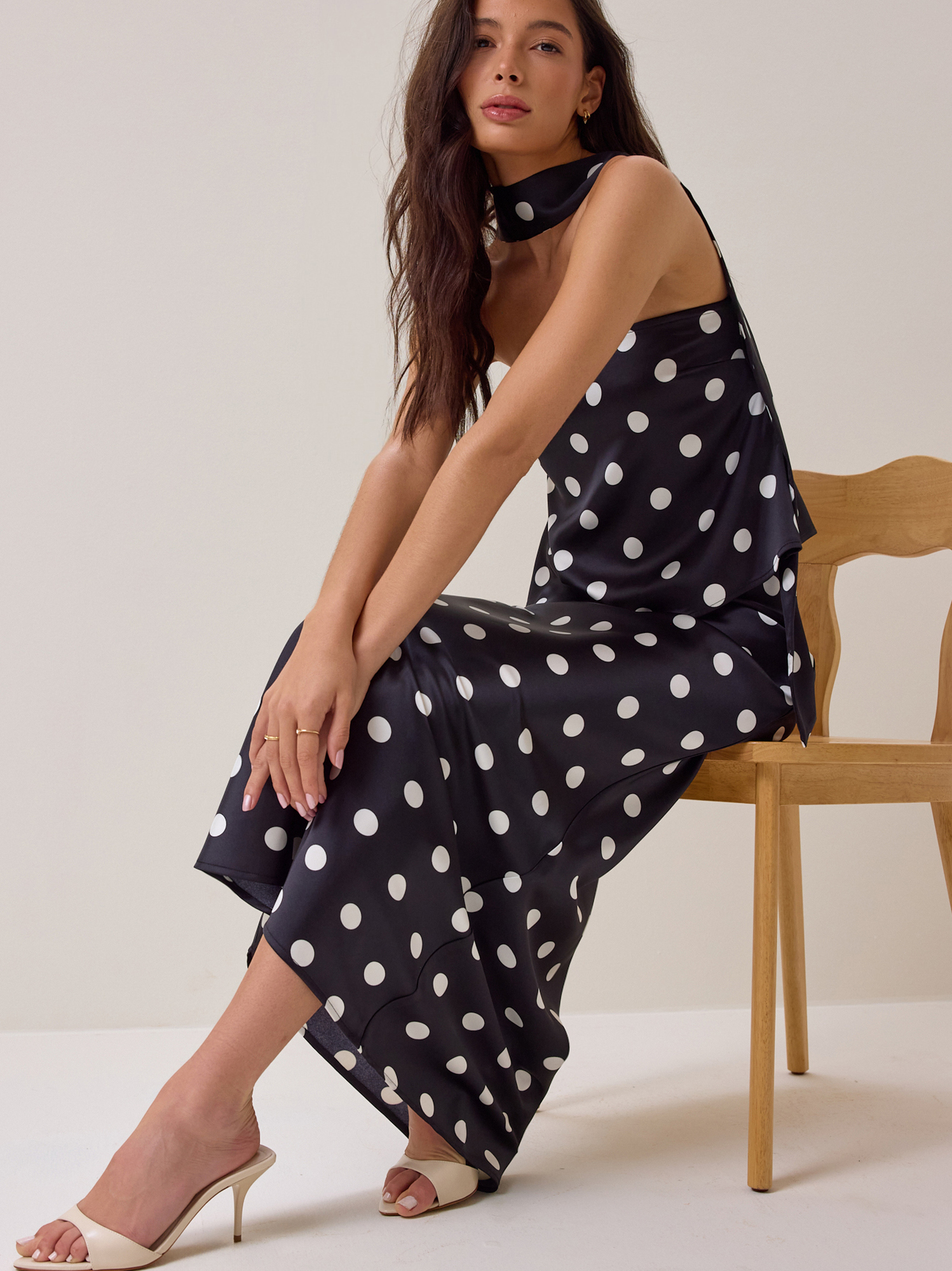 Nancie Polka Dot Scarf Top in Black & White | Altar'd State