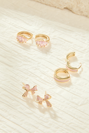 Dainty Crystal Bow Earring Set - Altar'd State - 