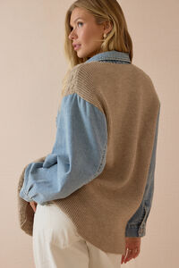 Nala Cable Knit Denim Sweater Detail 5 - Altar'd State