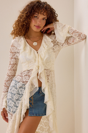 Carys Lace Chiffon Ruffle Kimono - Altar'd State - 