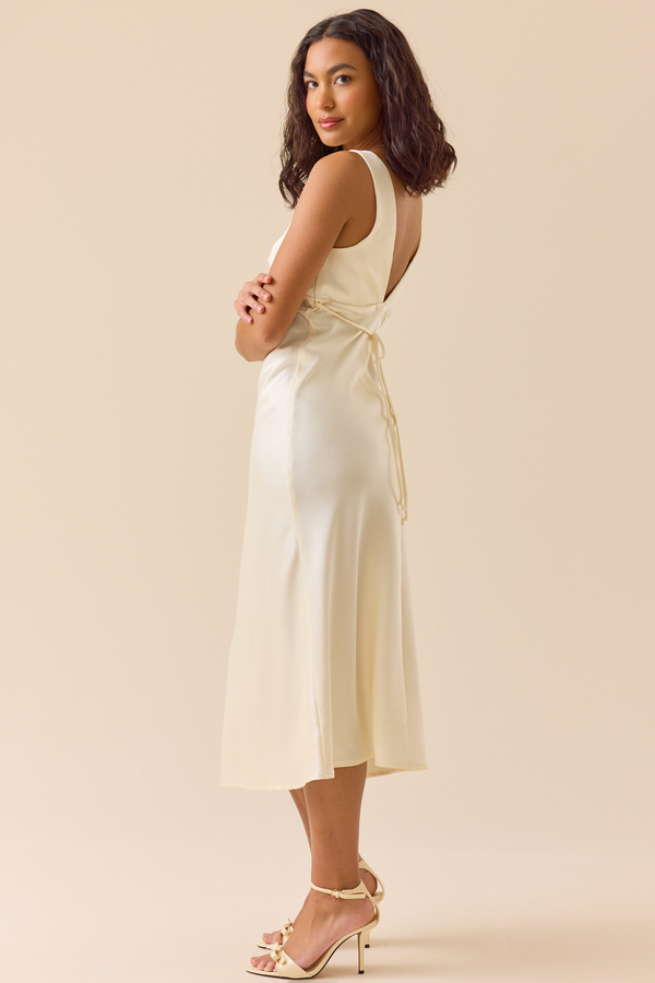 Andie Satin Midi Dress in Off White | Altar'd State