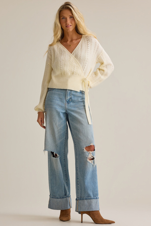 Adele Pointelle Wrap Sweater - Altar'd State