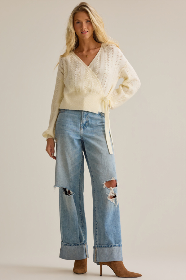 Adele Pointelle Wrap Sweater Detail 2 - Altar'd State