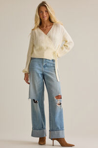 Adele Pointelle Wrap Sweater Detail 2 - Altar'd State