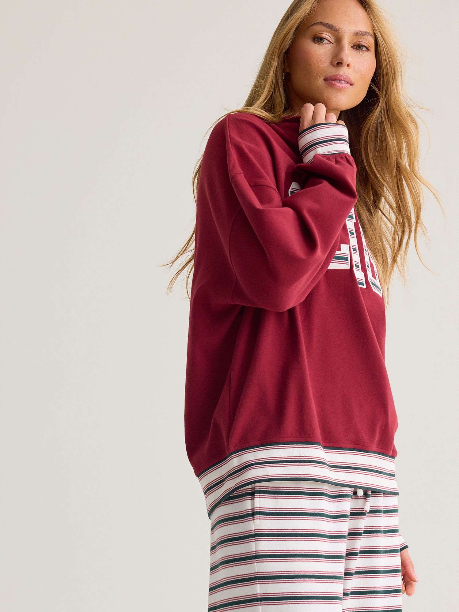 Clarice Lounge Mock Neck Top in Burgundy Multi | Altar'd State