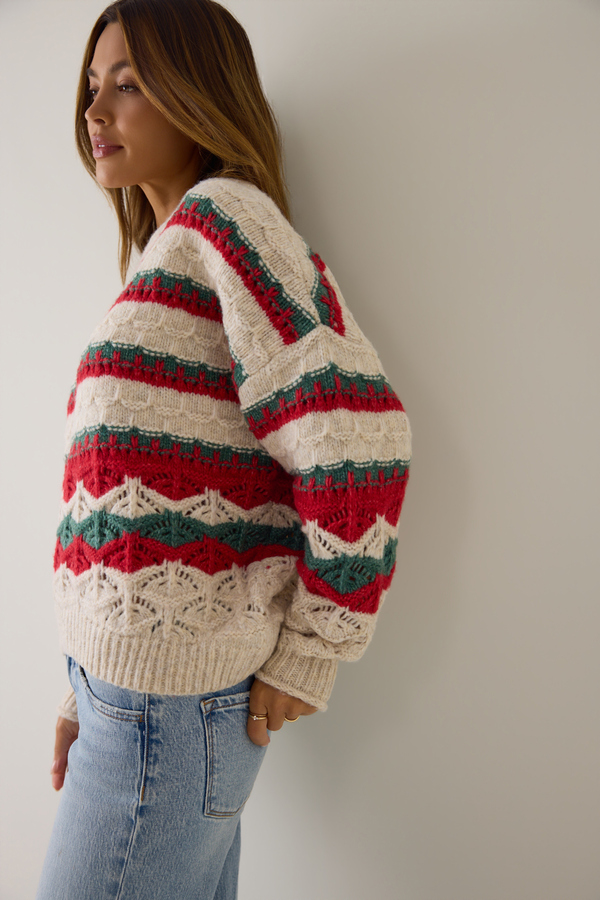 Carol Christmas Stripe Pullover Detail 5 - Altar'd State