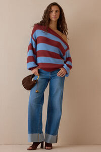 Aelin Stripe Asymmetrical Sweater Detail 2 - Altar'd State