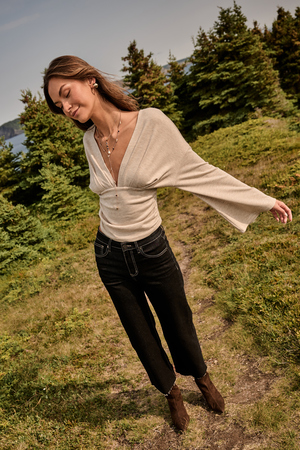 Gemma V-Neck Long Sleeve Top - Altar'd State - 