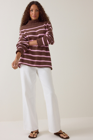 Carolyn Mock Neck Striped Sweater - Altar'd State