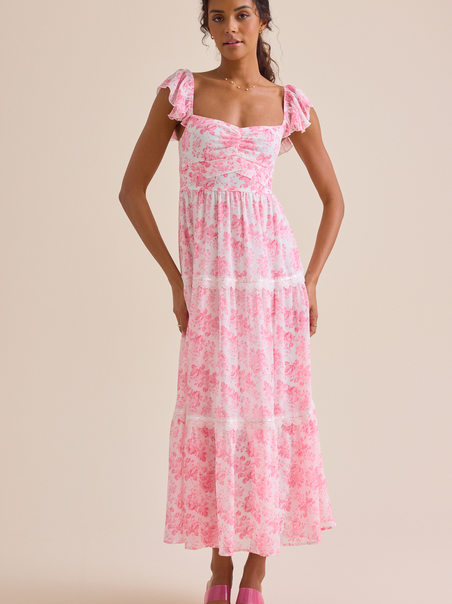 Wren Floral Maxi Dress in White & Pink | Altar'd State