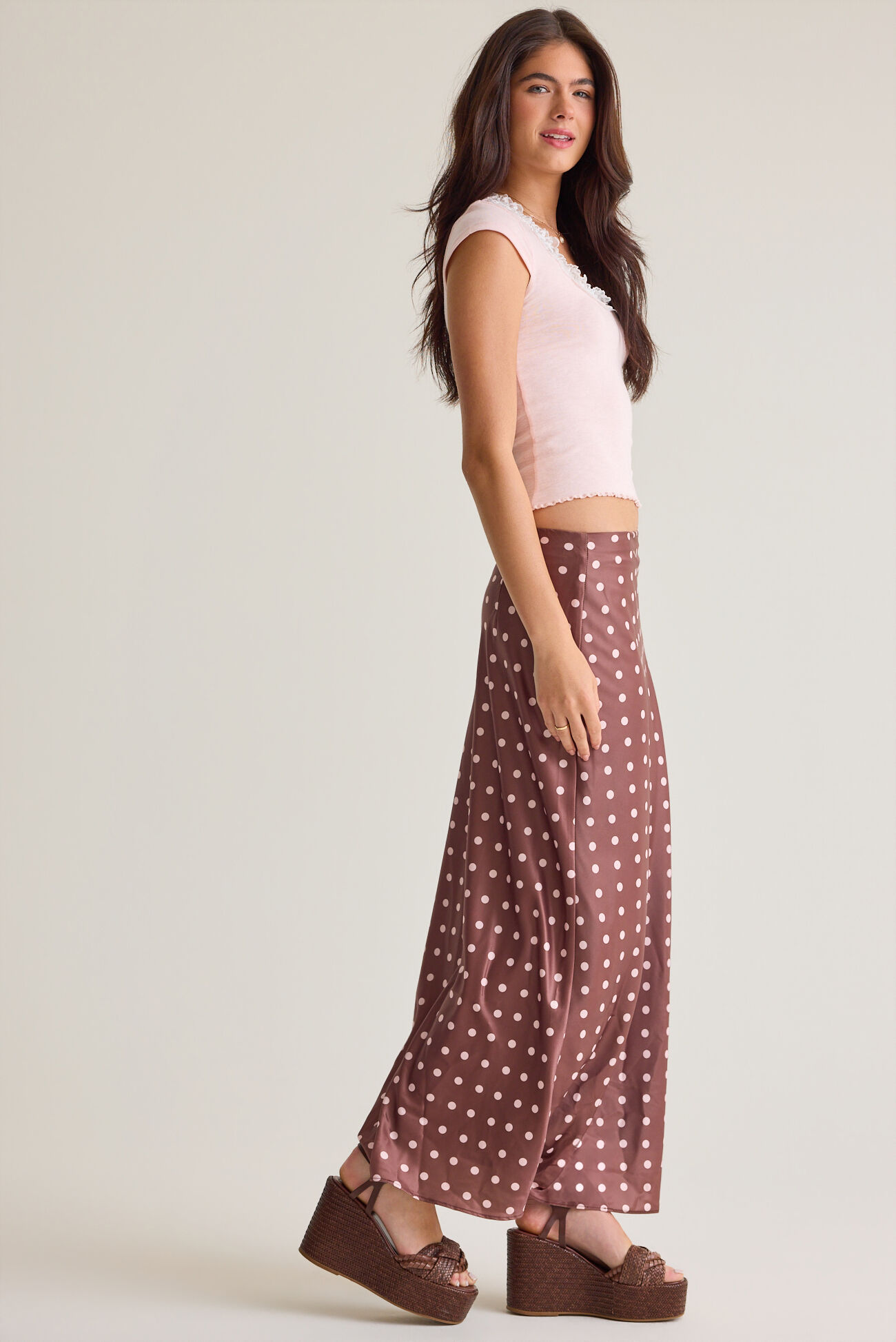 Rowan Polka Dot Satin Midi Skirt