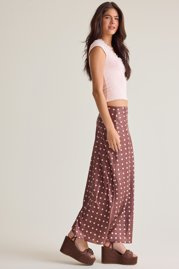 Rowan Polka Dot Satin Midi Skirt Detail 4 - Altar'd State