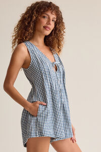 Evie Gingham Denim Romper Detail 2 - Altar'd State
