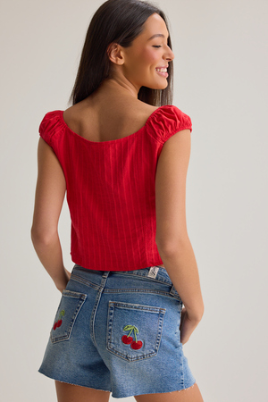 Shari Cherry Denim Shorts - Altar'd State - 
