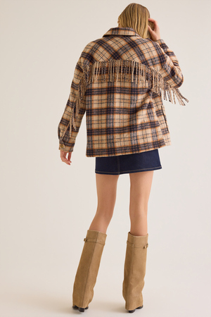 Cambria Fringe Plaid Wool Jacket - Altar'd State - 