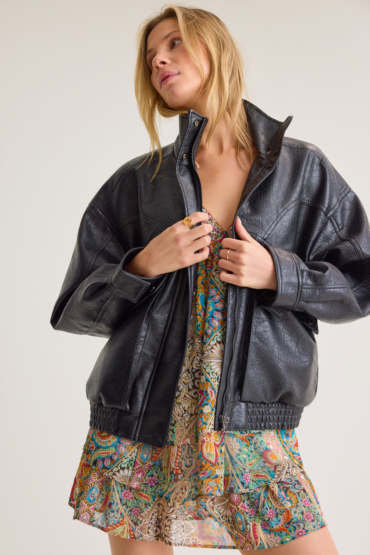 Mona Vegan Leather Bomber Jacket