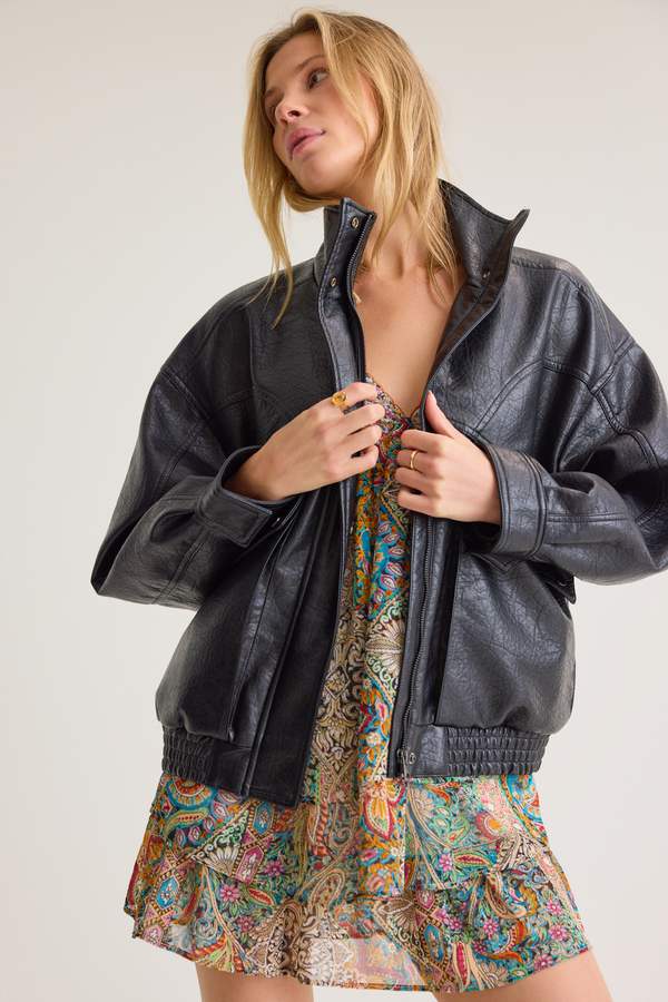 Mona Vegan Leather Bomber Jacket Detail 2 - Altar'd State