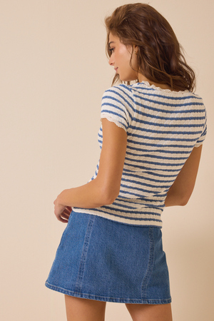 Shivani Striped Lace Trim Tee - Altar'd State - 