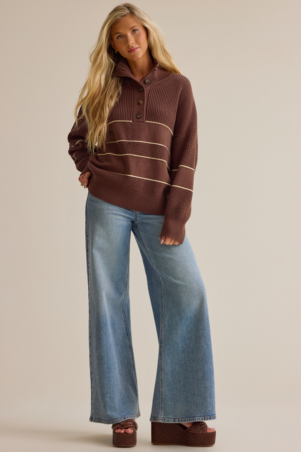 Lottie Stripe Button Up Sweater Detail 2 - Altar'd State