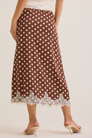 Lynlee Polka Dot Satin Lace Trim Skirt - Altar'd State