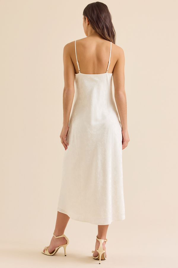 knee length dresses for ladies Cream Satin Slip Midi Dress | Birdy Grey