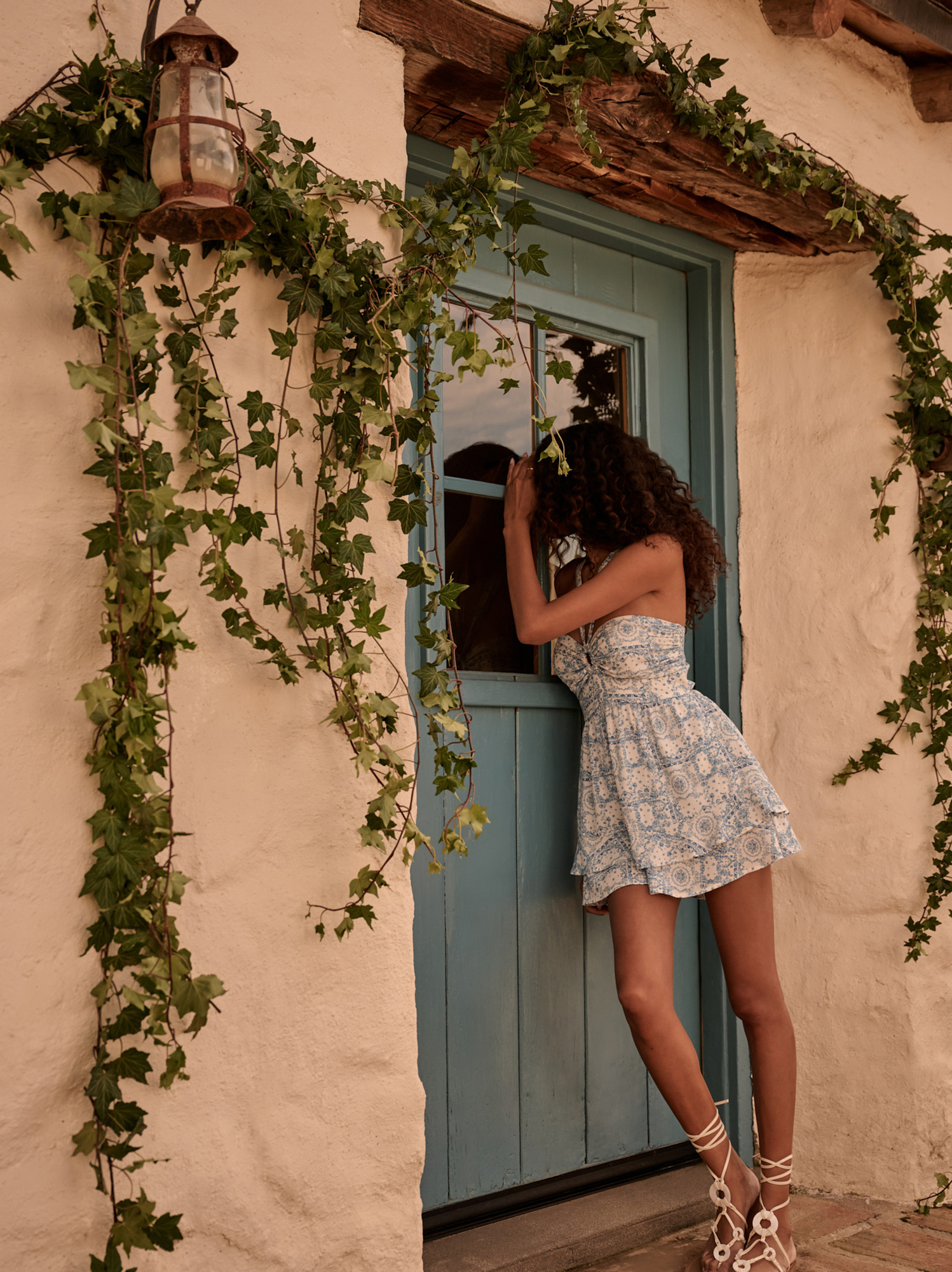 halter romper dress Altar'd State | Tovi Polka Dot Halter Romper | BROWN-BLUE | Material: 80% Cotton, 20% Polyester