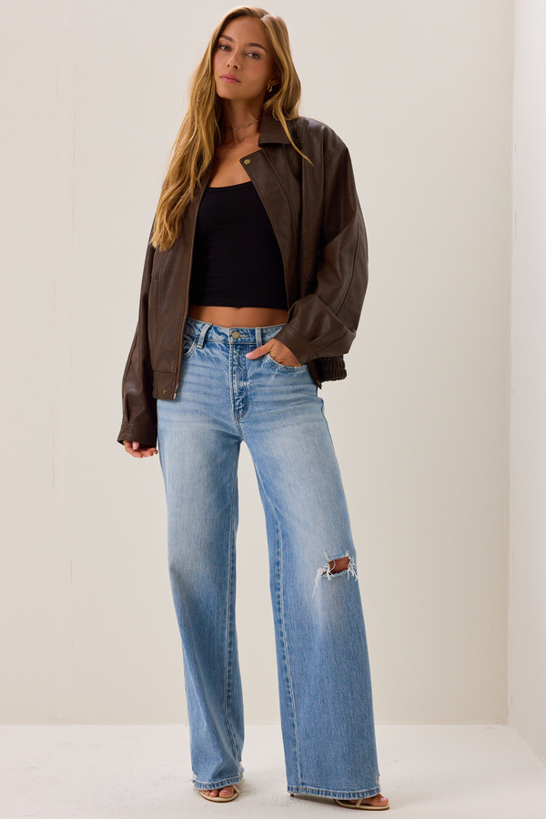 Maria Leather Bomber Jacket Detail 5 - Altar'd State