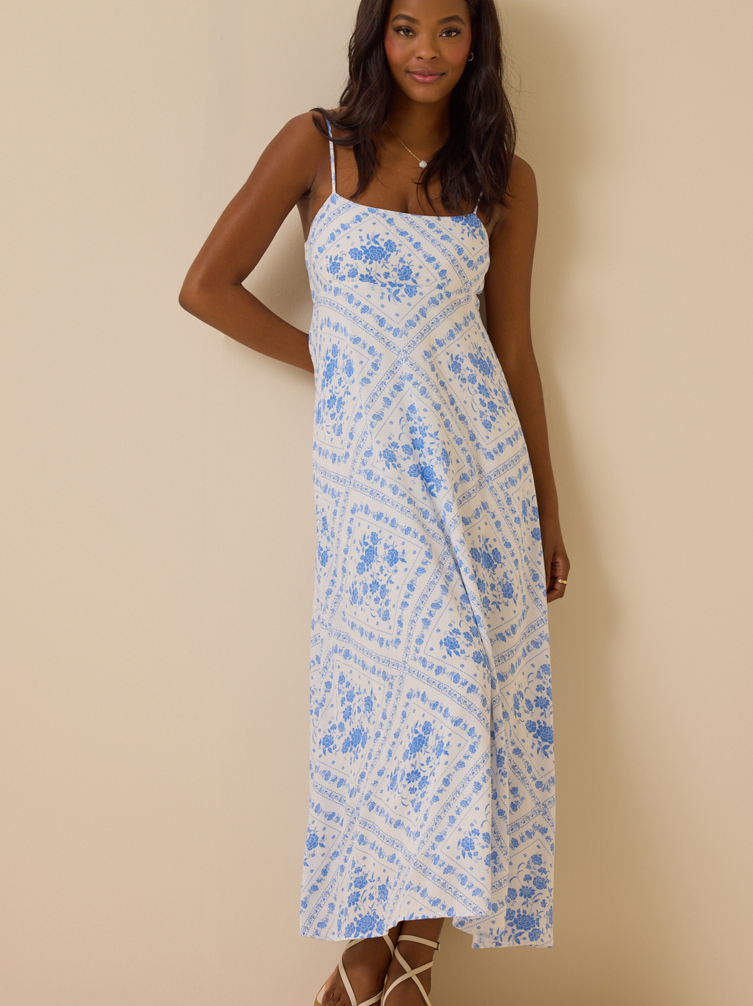 altar'd state white dress with blue flowers Altar'd State | Journee Floral Maxi Dress | WHITE-BLUE