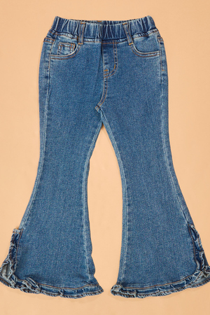 Jilly Dark Wash Ruffle Flare Jeans - Altar'd State