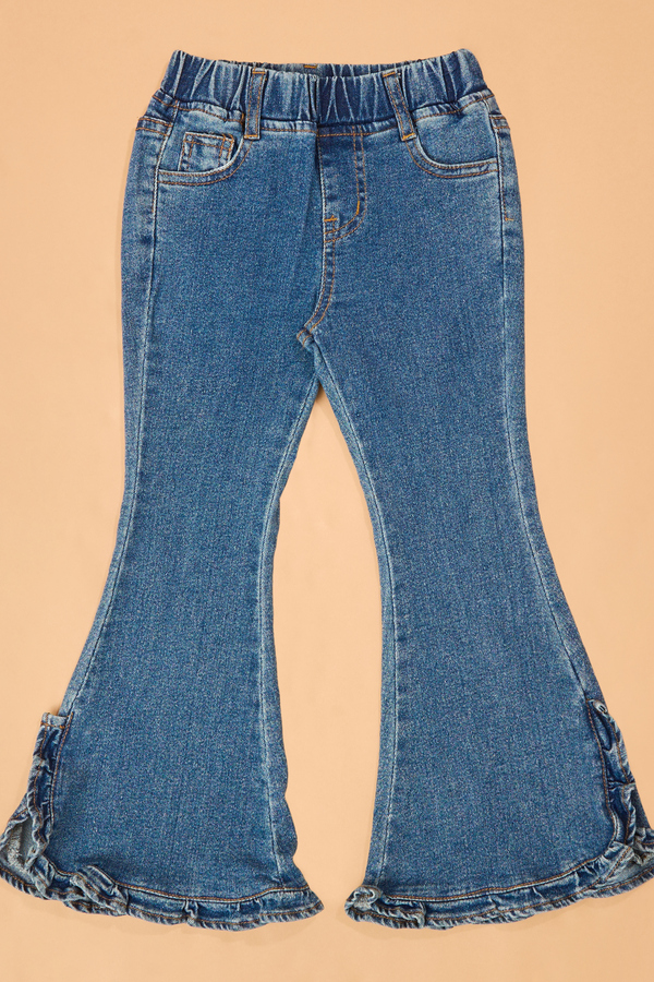 Jilly Dark Wash Ruffle Flare Jeans - Altar'd State
