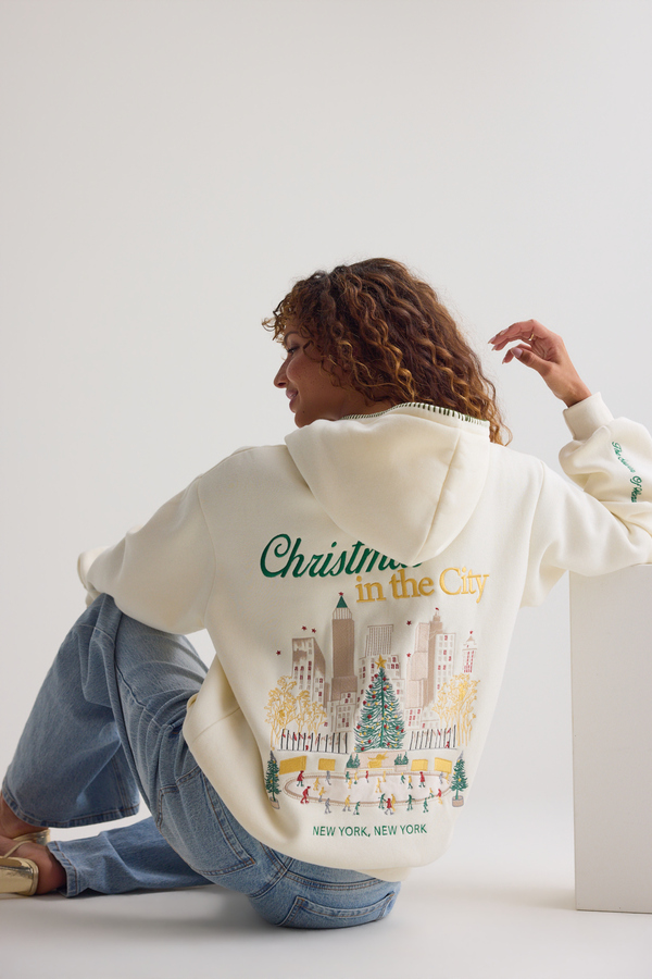 New York Christmas Embroidered Hoodie - Altar'd State