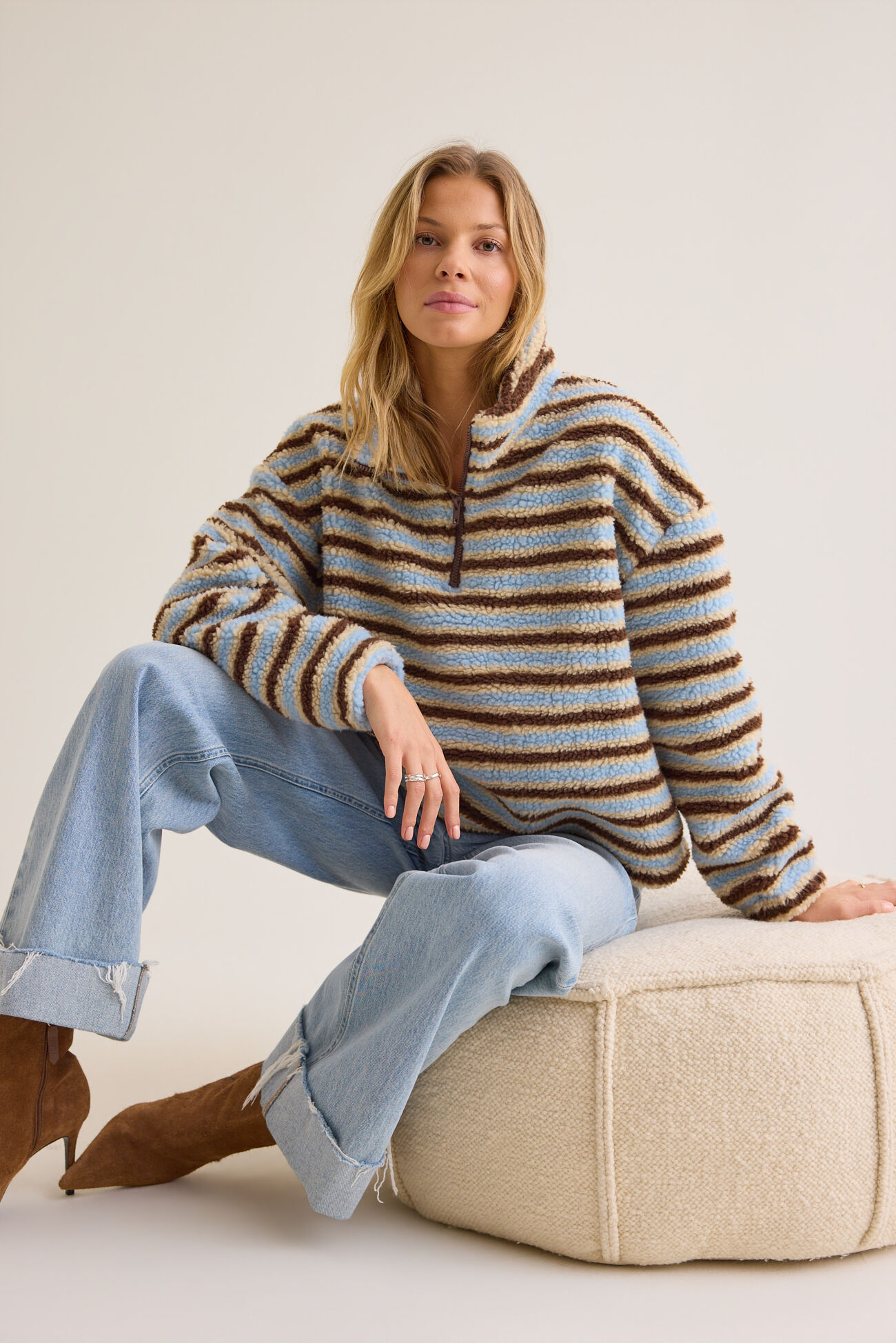 Chloe Striped Sherpa Pullover