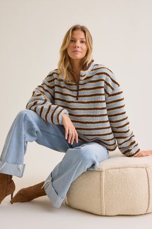 Chloe Striped Sherpa Pullover - Altar'd State - 