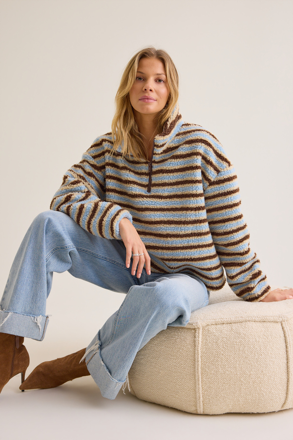 Chloe Striped Sherpa Pullover - Altar'd State