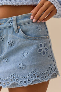 Daniella Eyelet Denim Mini Skirt Detail 3 - Altar'd State