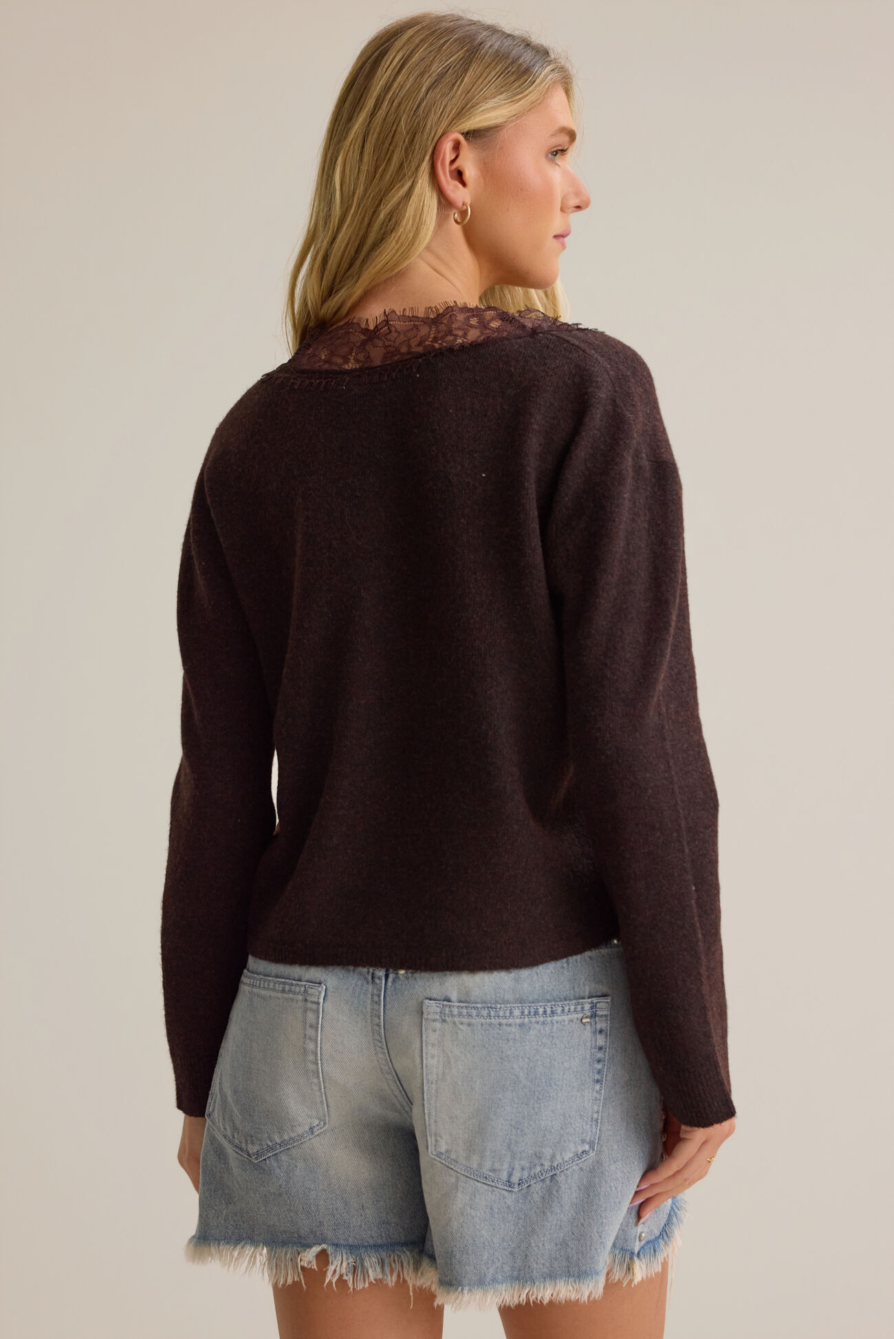 Ines Lace Trim V Neck Sweater