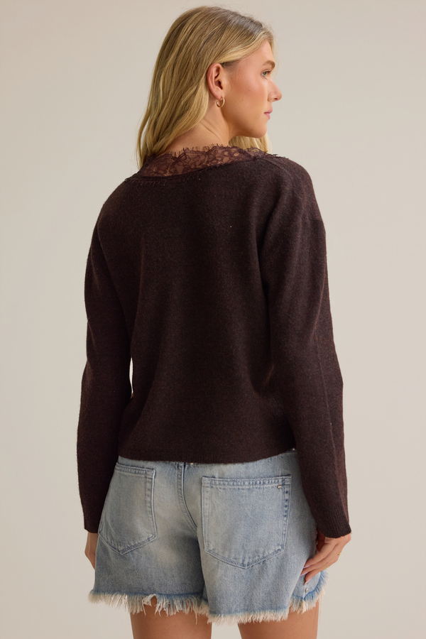 Ines Lace Trim V Neck Sweater Detail 5 - Altar'd State