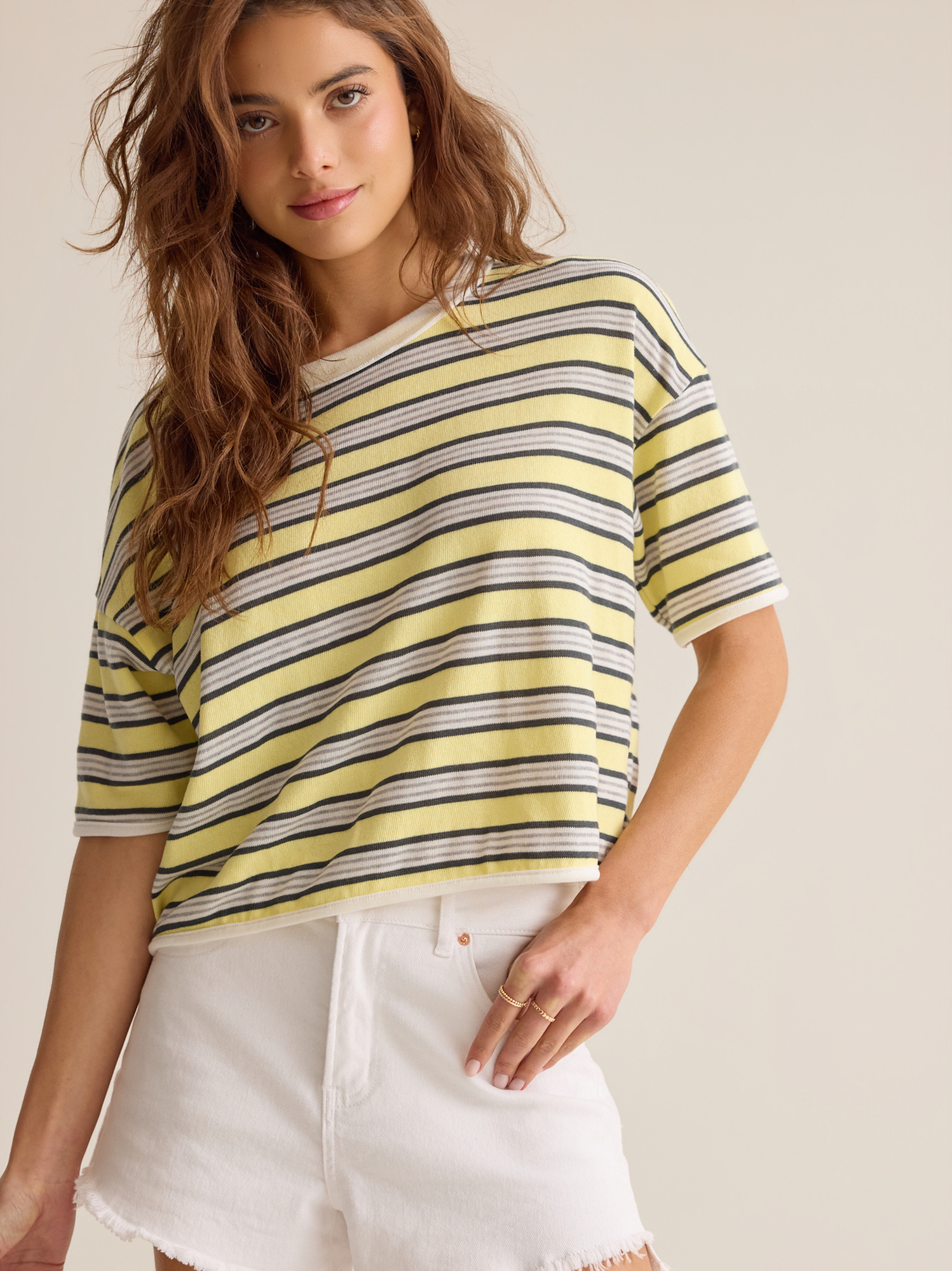 River Multi Stripe Tee in Yellow Multi | Altar'd State