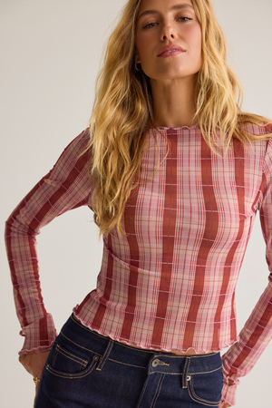 Darcy Mesh Plaid Top - Altar'd State - 