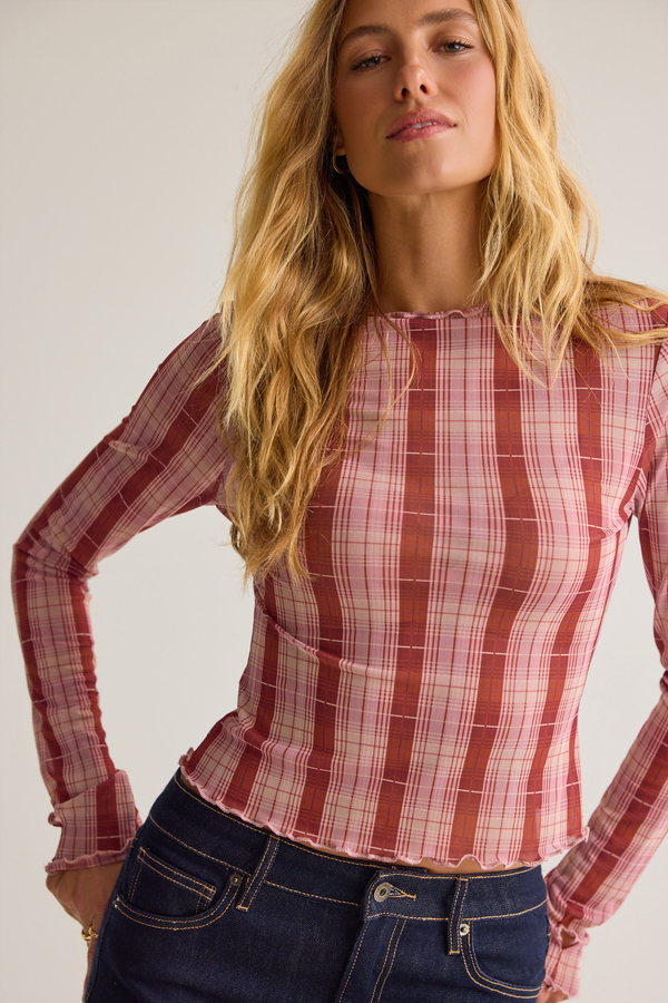 Darcy Mesh Plaid Top - Altar'd State