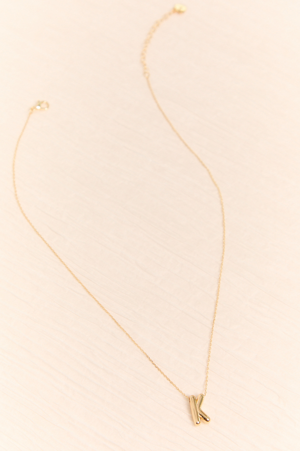 18K Gold K Bubble Monogram Necklace Detail 2 - Altar'd State