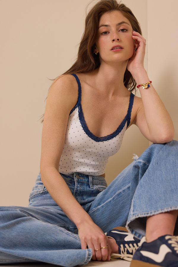 Lucia Lace Cami in White & Navy | Altar'd State