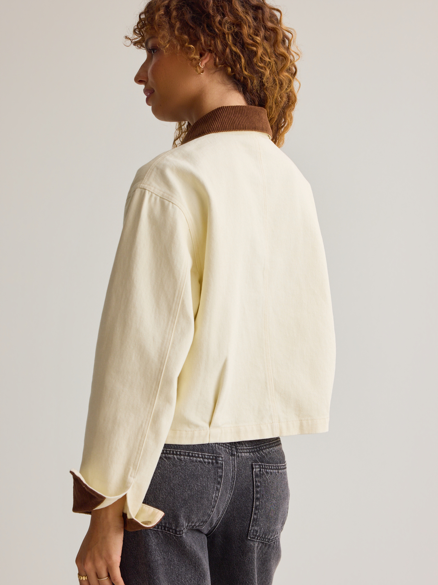 Jayden Cropped Trucker Jacket in Ivory | Altar'd State