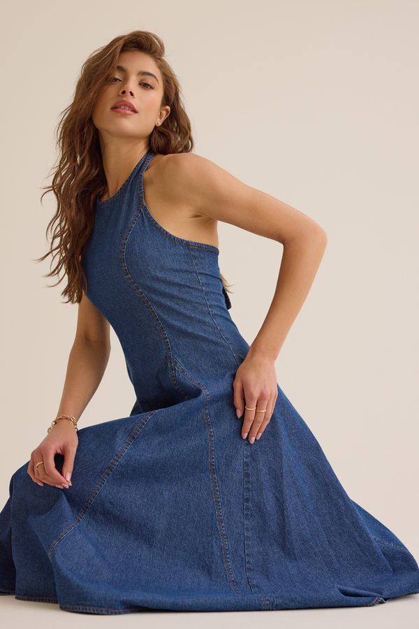 Ozzie Denim Midi Dress in Medium Wash | Altar'd State
