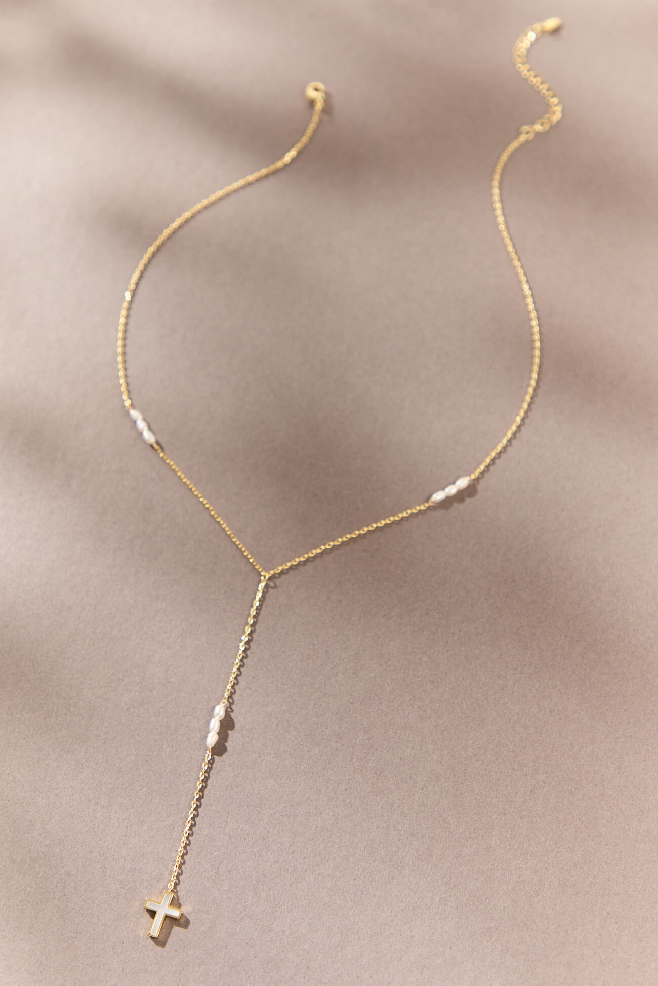 18K Gold Pearl Charms Cross Y Necklace