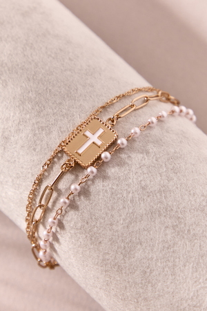 Heavenly Glow Gold Cross Bracelet - Altar'd State - 