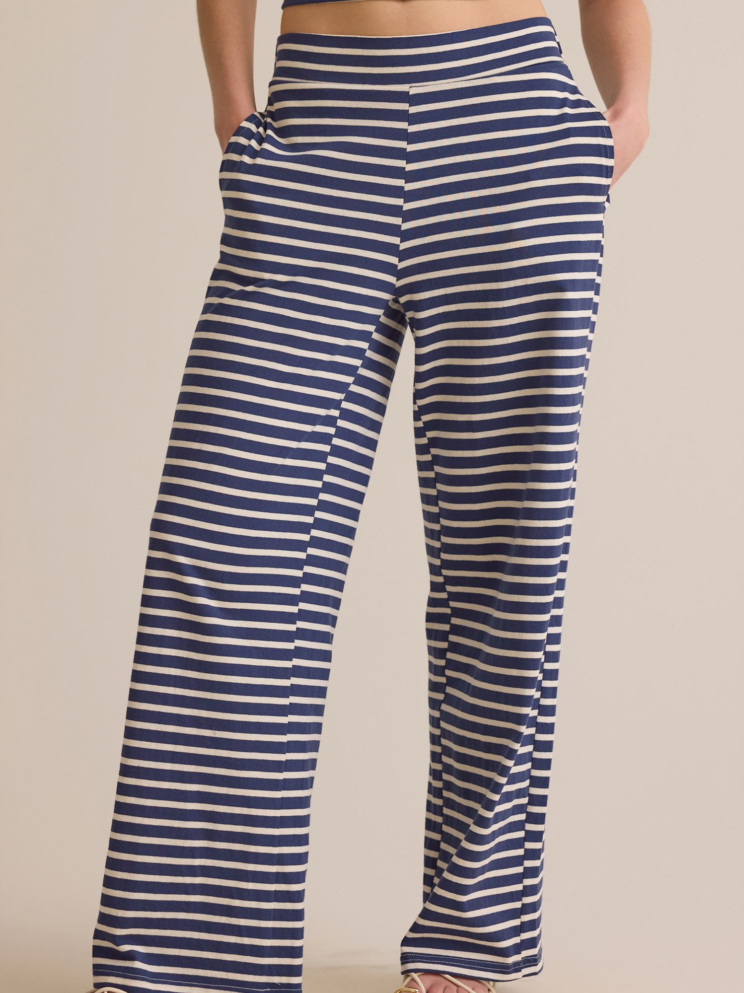 Poppy Stripe Lounge Pants in White & Navy | Altar'd State