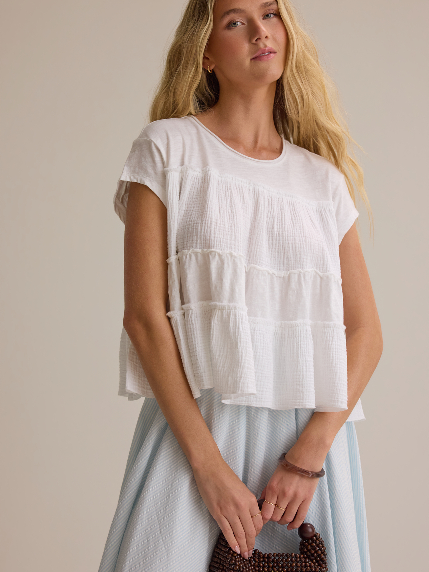 Mara Tiered Babydoll Top in White | Altar'd State
