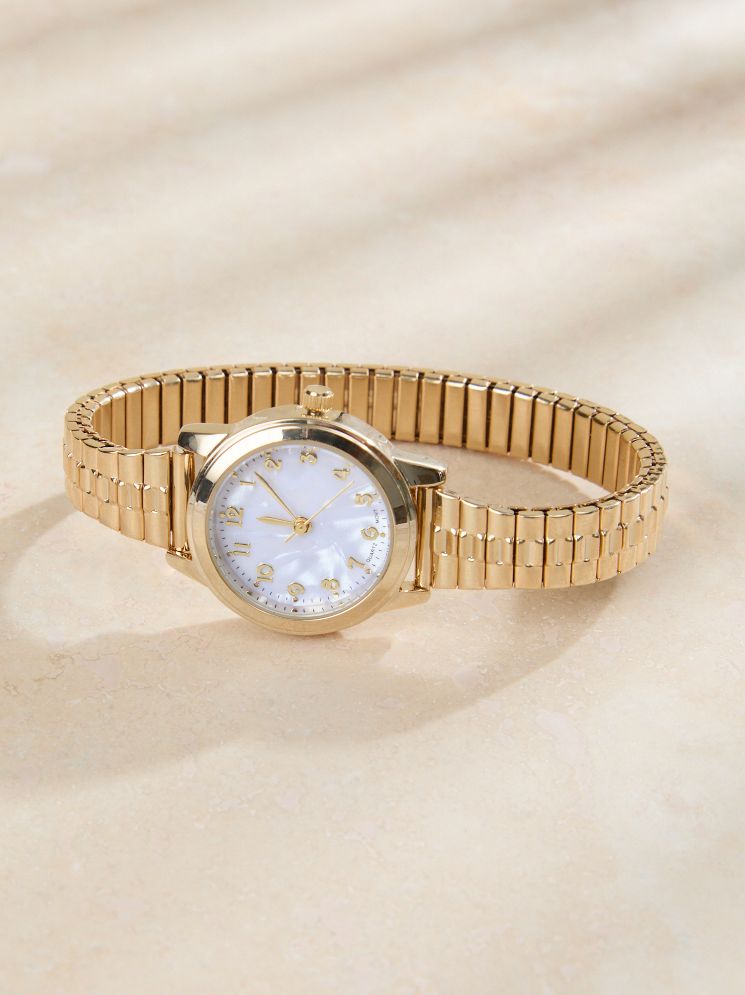 Sku0186 Retro Gold/White Pearls Women Sun Shape Watch Stainless steel + gift bag Classic Gold Mother of Pearl Square Watch - WatchwithSun  main image 2