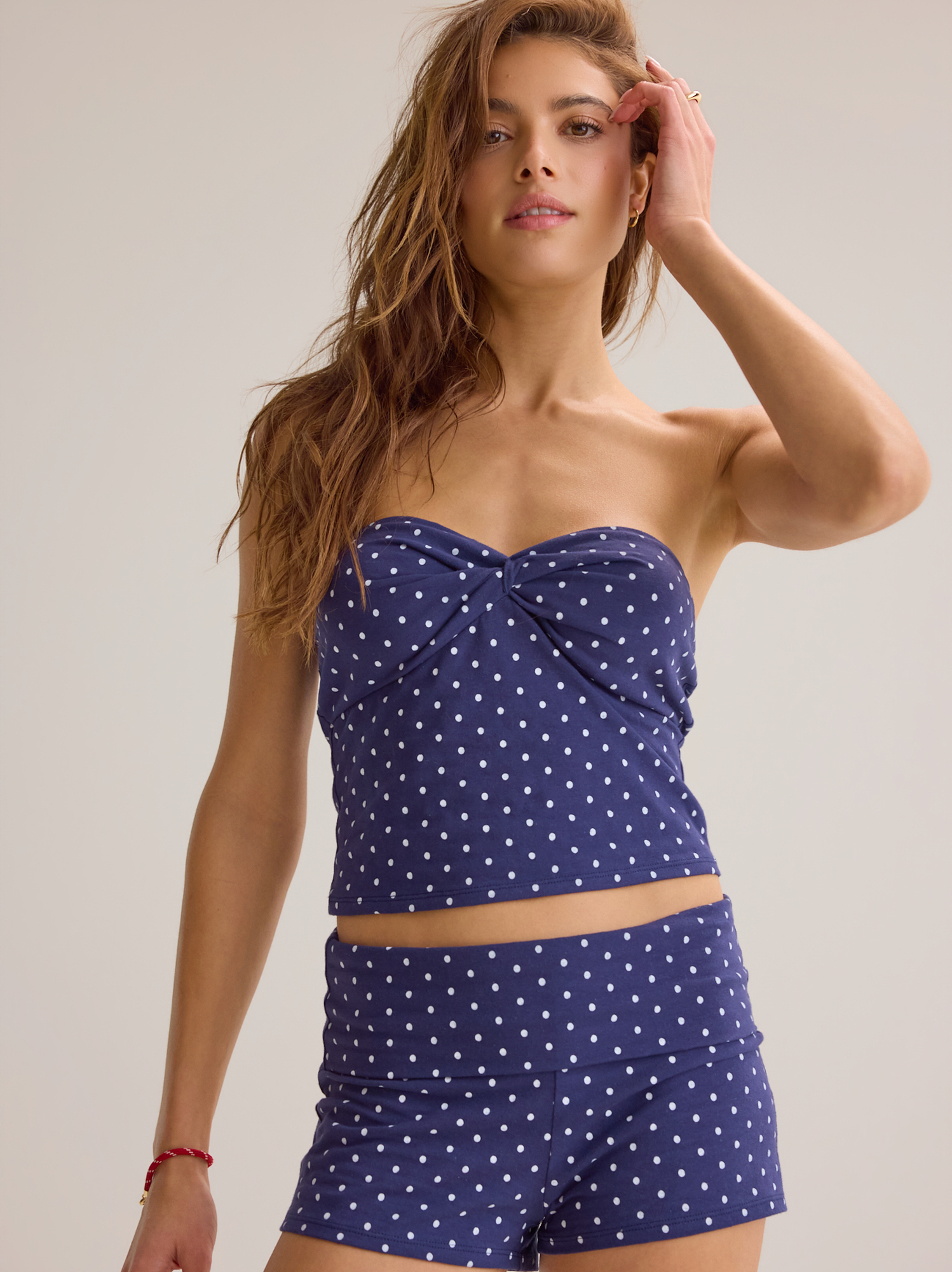 Ardyn Foldover Polka Dot Shorts in Navy & White | Altar'd State